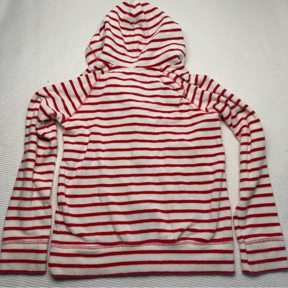 Mini Boden Red and White Striped Zip-Up toweling terry Hoodie